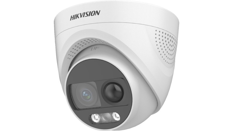 Hikvision DS-2CE72UF3T-PIRXO (3.6mm) 8 MP ColorVu THD WDR fix dómkamera; villogó fény és hang riasztás; PIR