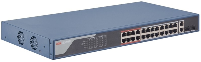 Hikvision DS-3E1326P-EI 26 portos PoE switch (370 W); 24 PoE + 2 kombinált uplink port; smart menedzselhető