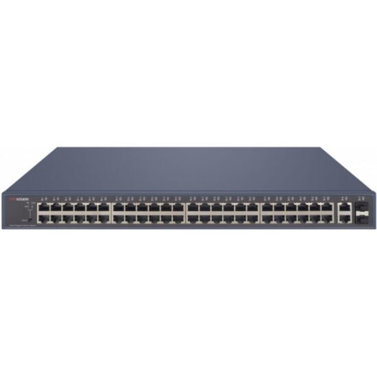 Hikvision DS-3E1552P-SI 52 portos Gbit PoE switch (470 W); 48 PoE +/ 2 RJ45 + 2 SFP uplink port; smart menedzselhető